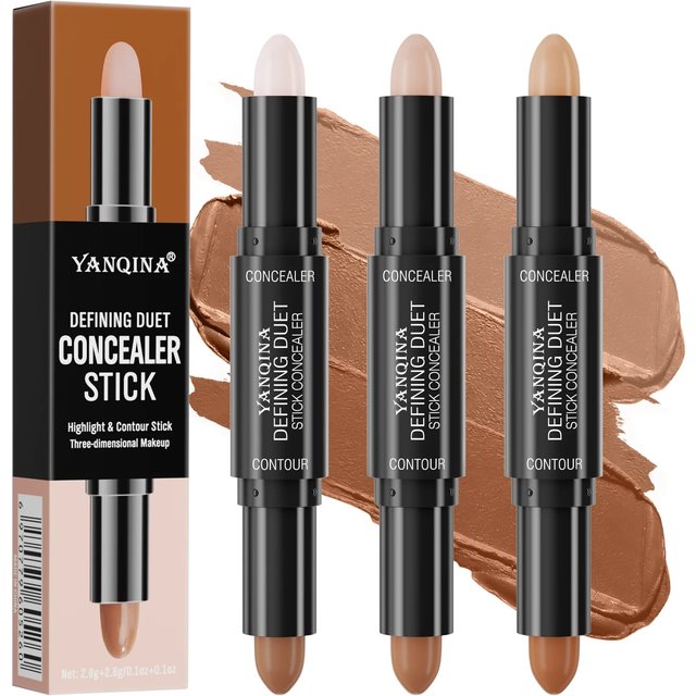 Contour Stick Duo, Double-Ended Highlight and Shadow Cream, Waterproof Full Coverage Concealer, Natural Finish Makeup for All Sk