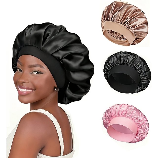 Soft Satin Solid Color Sleep Cap - Unisex Sleeping Bonnet for Hair Care and Protection - Large Elastic Fit for Most Men Women