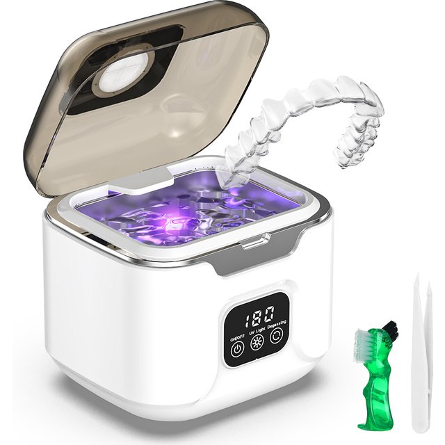 Ultrasonic Cleaner 48KHZ Electric Braces Cleaning Machine UV Light Sterilization Cleaner for Dentures Retainer Jewelry Toothbrush