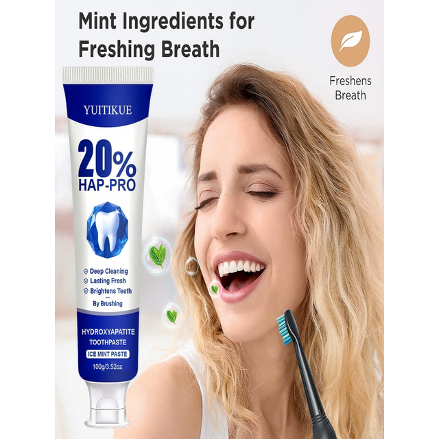 YUITIKUE 100g 20% HAP-PRO Hydroxyapatite Toothpaste, Ice Mint, Deep Cleaning, Brightening & Long-Lasting Fresh Breath Daily Care