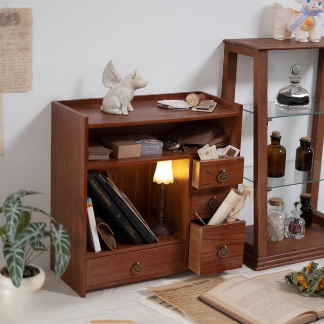 Organisateur de vanité en bois massif, vitrine de bijoux multicouche, étagère de rangement de bureau pour maquillage, parfum, livres, tiroir de rangement