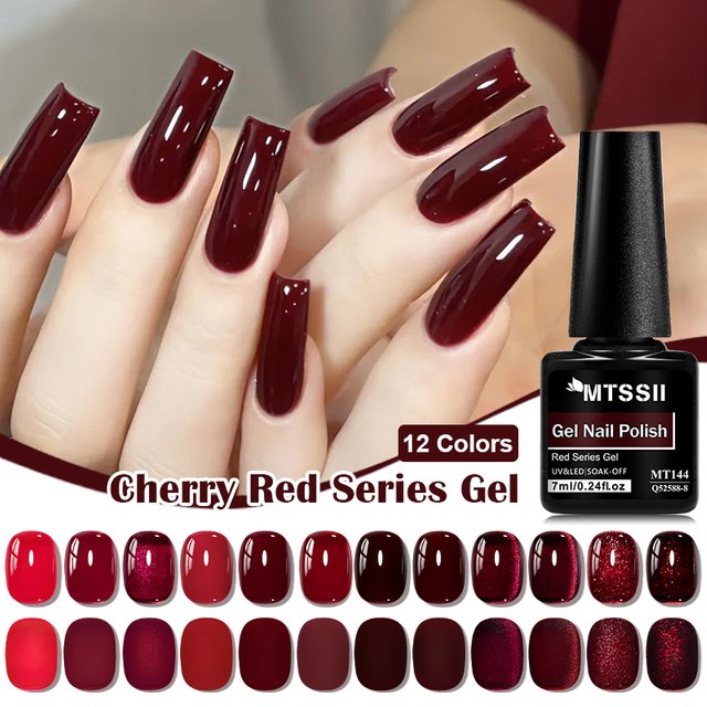 Cherry Red Series Gel Nail Polish Wine Red Cat Magnetic Gel Semi Permanant Soak Off UV Gel Varnish For Manicure Nail Supplies