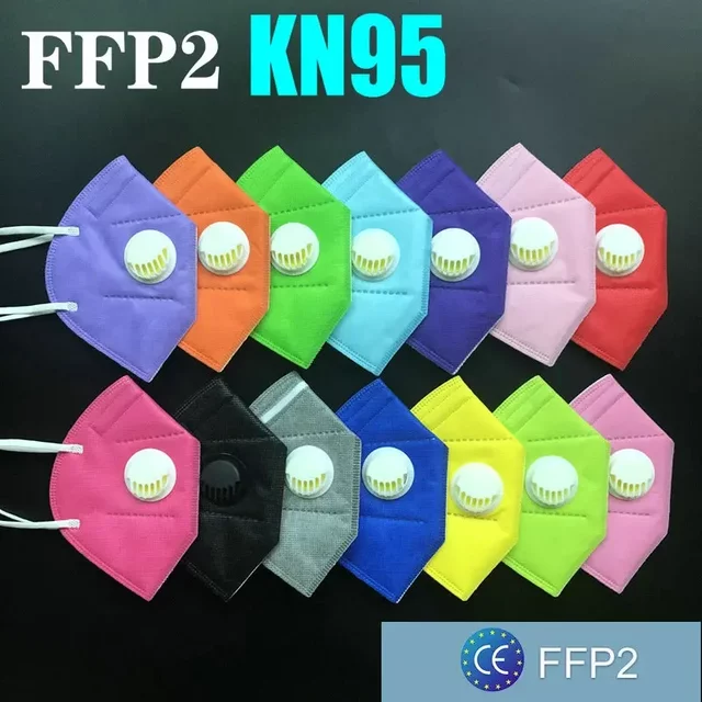 12 Colors FFP2 Mask KN95 With Valve 5 Layers Adult Black Fabric Mascarillas Protective Face Mask Filter Respirator Masque
