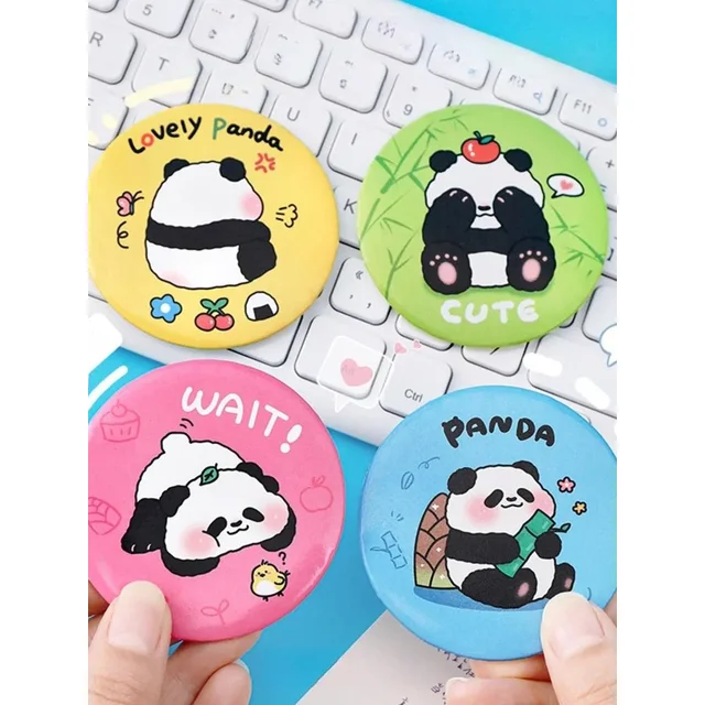 Kawaii Panda Mirror Makeup Pocket Mirror Mini Round Mirror Portable Metal Mirror Cartoon Makeup Mirror