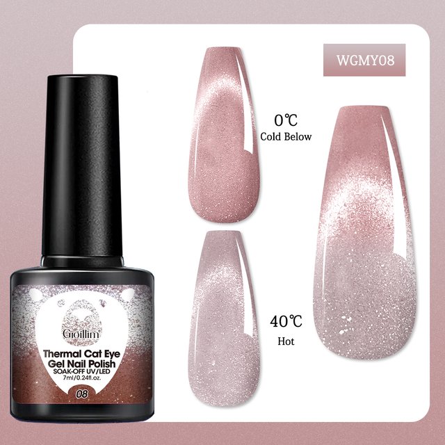 Groillim Single-Piece Heat-Activated Gel Nail Polish, 0.24 oz per Piece - Color-Changing, With Glitter, Temperature-Activated Na