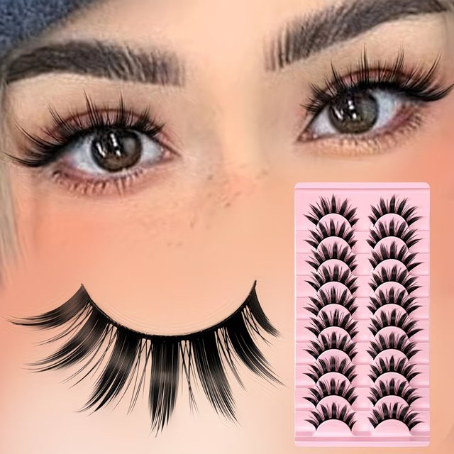10 Pair Thick False Eyelash Tip Tail Anime Cosplay Manga Style Japanese 16mm Length Natural Doll Eyelash Halloween Party Makeup