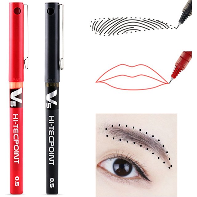 Temporary Tattoo Black Red Microblading Skin Marker Pen Tattoo Skin Scribe Pen Permanent Makeup Waterproof Eyebrow Lip Supplies