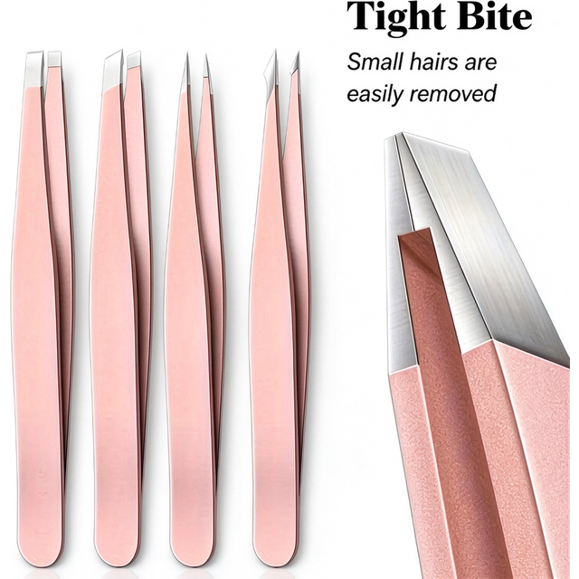 4 Pieces Professional Precision Eyebrow Tweezers Kit Comfort Easy Grip Splinter Facial Hair Effortless Removal Tweezers Set
