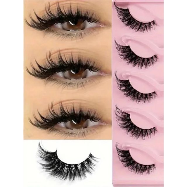 5 Pairs Cat Eye Lashes Faux Mink Eyelashes Natural Long Manga Lashes Winged End Eye Elongated Eyelashes Fake Lashes Makeup
