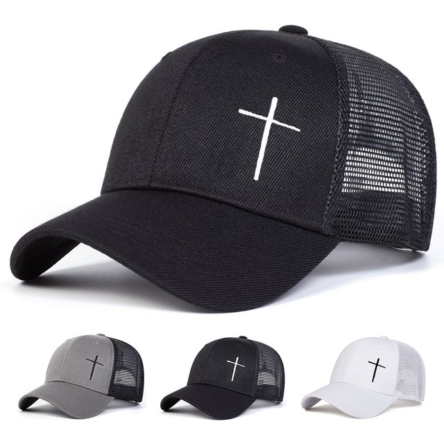 Unisex Cross Embroidery Baseball Net Caps Spring and Summer Outdoor Adjustable Casual Hats Hip Hop Hat Sunscreen Hat