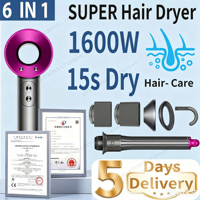 SenCiciMen 6-in-1 Super-Haartrockner mit negativen Ionen, Haarpflege-Haartrockner mit automatischem Lockenwickler, Haushaltsgeräte, leistungsstarker Föhn, Styling-Tools für Reisende, Urlaubsgeschenk