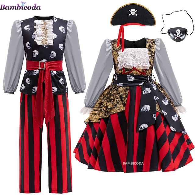 Costume de capitaine Pirate des caraïbes pour enfants, filles et garçons, mascarade de carnaval,