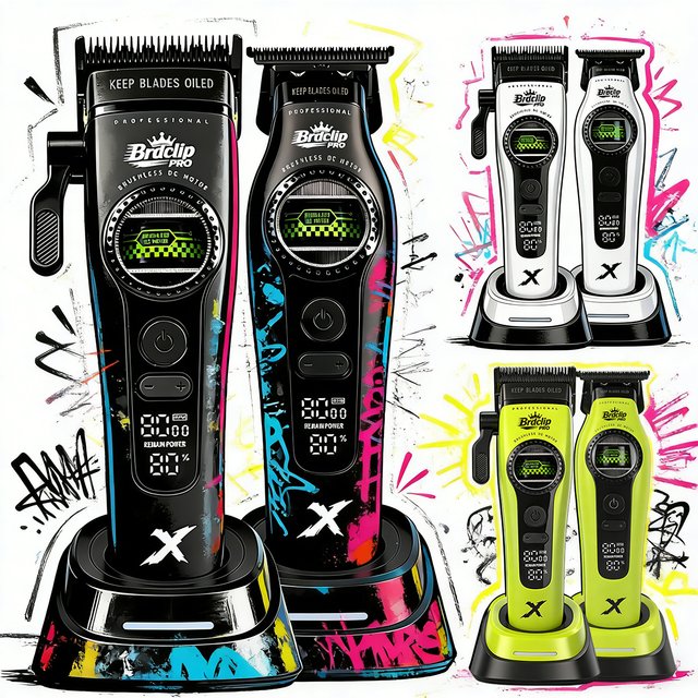 Black Set Barber Professional BRDCLIPR 5-speed 6000RPM-8000RPM Hair Clipper Outer-Rotor Brushless Motor Detachable Blade Trimmer