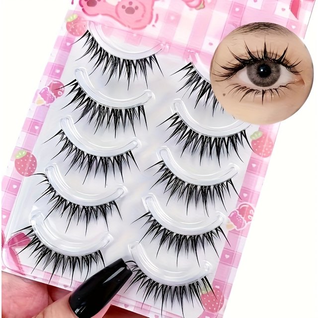 5 Pairs of Japanese and Korean Style False Eyelashes -3D Natural Effect, Creating Book Eyelashes with Big Eye Makeup Effect