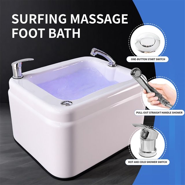 Pedicure Foot Spa Basin Surfing Massage Tub LED Light Hot Cold Water Pull-out Hand Shower Foot Bath Tub for Salon Home Foot Care