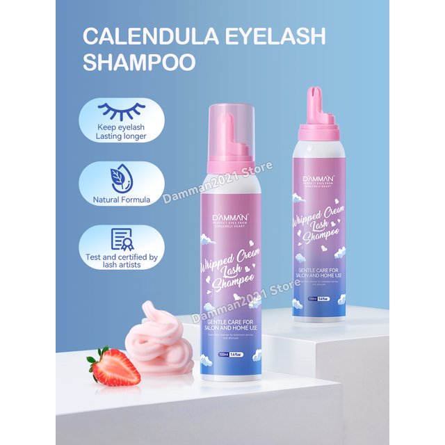 Damman 100ML Eyelash Extension Shampoo Cream Mousse Lash Cleanser Strawberry Flavor Eyelash Shampoo Lashes Makeup Tools