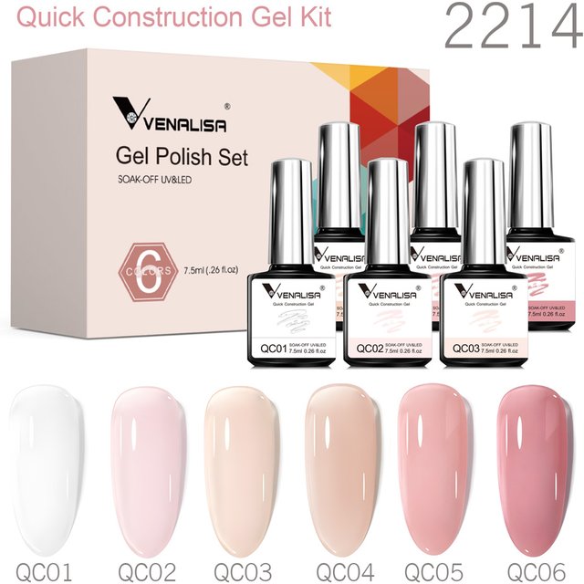 6pcs Venalisa Construction Gel Reinforce Nail Polish Stronger Effect Semi Permanent Jelly Color Neon Color Nude Collection Gel