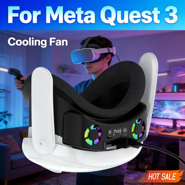 Cooling Fan Face Cover Facial Interface Radiator Rechargeable with RGB Light with Anti-Leakage Nose Pad for Meta Quest 3