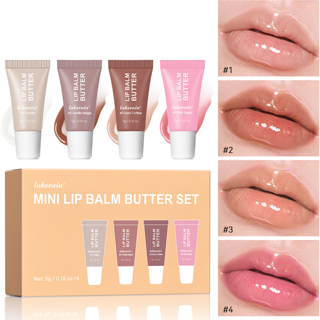 Moisturizing Mirror Lip Gloss Set 4 Pcs Lip Vanilla Pink Sugar Coffee Cake Smell Lipstick Transparent Oil Makeup Gift Kit