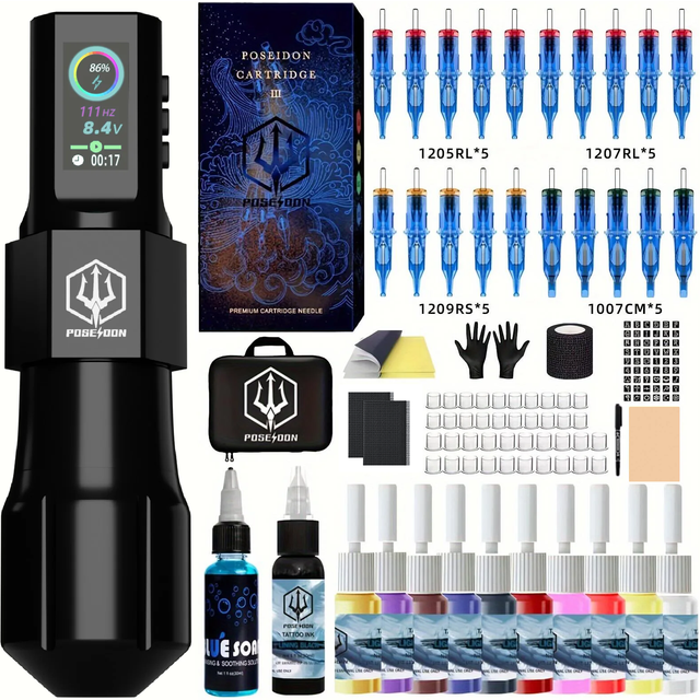 Tattoo Kit POSEIDON Hot Sale New Tattoo Pen Kit For Permanent Makeup Tattoo Machine Wireless Tattoo Power Supply Tattoo Gun Kit