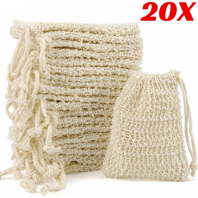 20PCS Cotton Linen Drawstring Bubble Net Handmade Soap Bar Soap Foaming Bag Facial Cleanser Foaming Net