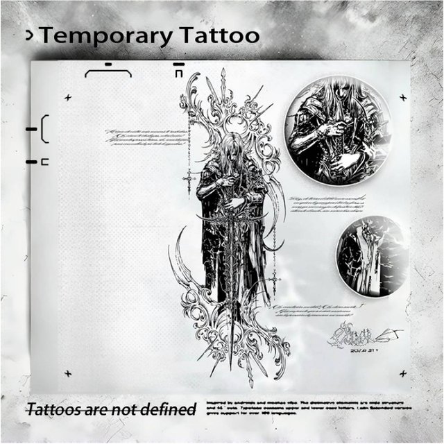 Temporary Tattoos Fake Tatto Gothic Retro Holy Sword Knight Herbal Juice Tattoo Sticker Hip Hop Wholesale Gift Makeup Stickers