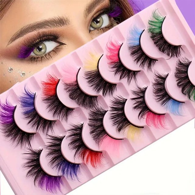 8 Pairs of Colorful Eyelashes for Stage Makeup, Parties, and Fluffy Eye Makeup - Bright Colors, Lightweight and Comfortable