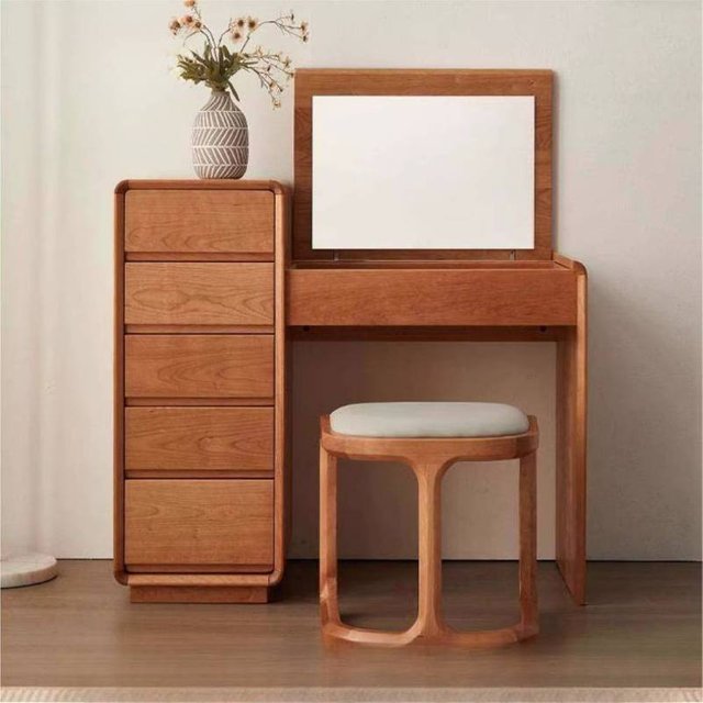 Stool Mirror Wood Vanity Table Storage White Makeup Bedroom Dresser Organizer Adult Luxury Penteadeira Bedroom Furniture