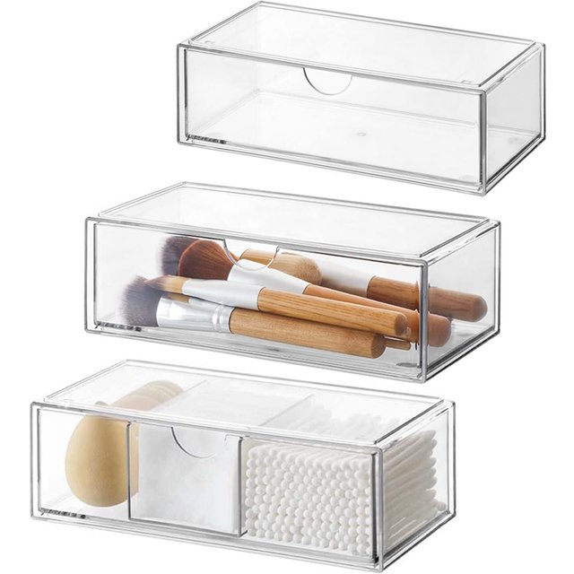 Mini tiroir de maquillage pour salle de bain, avec séparateur, porte-brosse de maquillage en acrylique, boîte de rangement de Table pour bijoux, parfum cosmétique, 2 pièces/ensemble