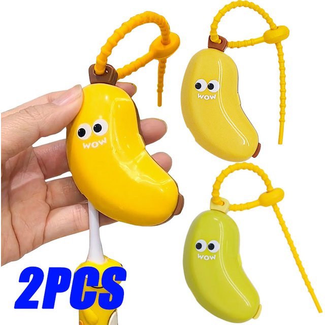 2-in-1 Cute Banana Hiking Camping Brush Cap Case Portable Toothbrush Holder Must-have Travel Storage Toothpaste Protective Cap