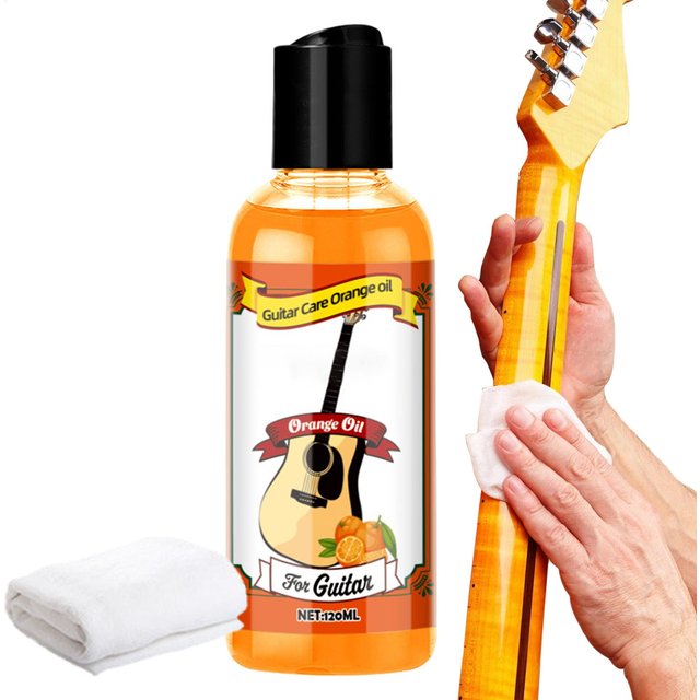 Kit de nettoyage d'huile de soin de guitare, après-shampooing de Fretboard, 120ml, huile de polissage, huile d'orange Portable avec chiffon de nettoyage