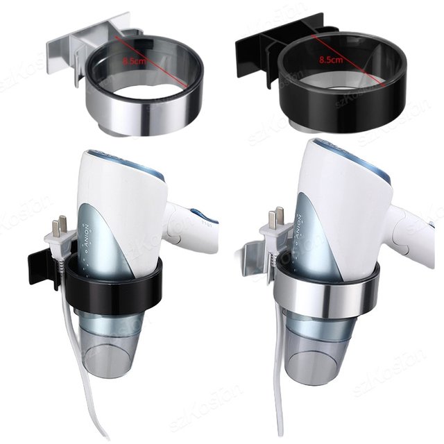 No Punching Hair Dryer Holder Rack Durable Adhesive Wall Mounted Bathroom Hair Dryer Organizer Storage Shelf Bathroom Storage