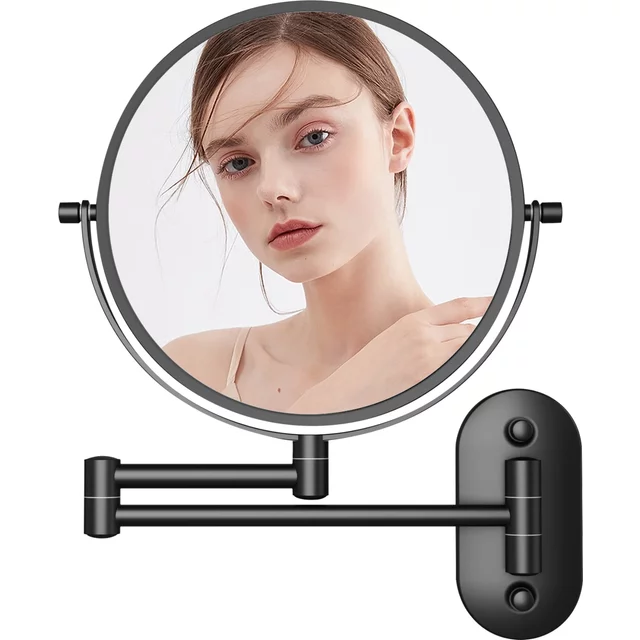 TUSHENGTU Black 360 Swivel 8” Wall Mounted Makeup Mirror 10x MagnifyingDouble Sided Vanity Bathroom Mirror Shaving