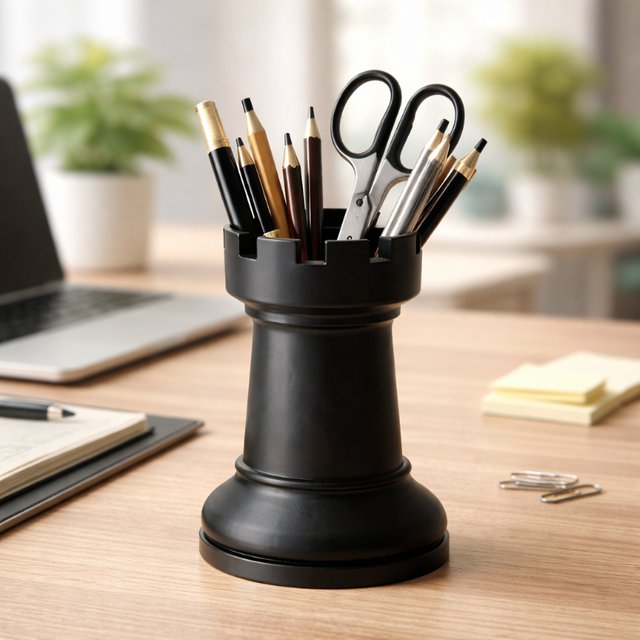 1pc Chess-Themed Desk Storage Holder, Dual-use Pen & Cosmetic Organizer, Portable for School Home Office Use