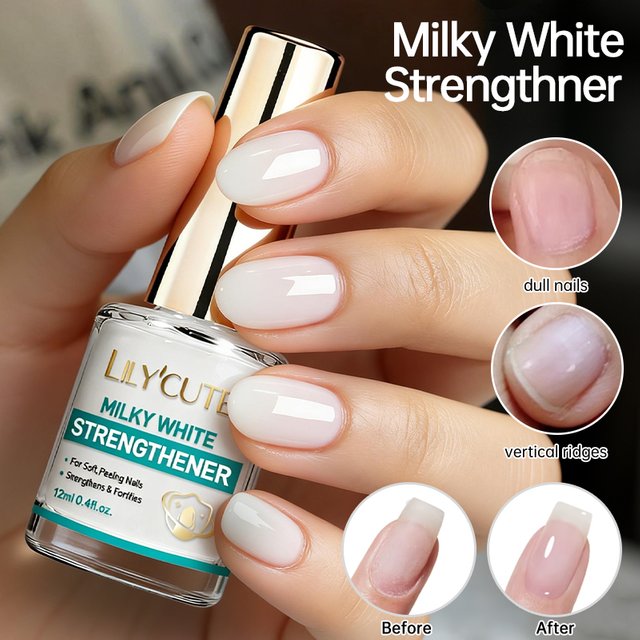 LILYCUTE 12ML Nail Care Polish Milky White Pink Strengthener Effect Long Lasting Care Polish Varnish Fast Drying No Need Lamp