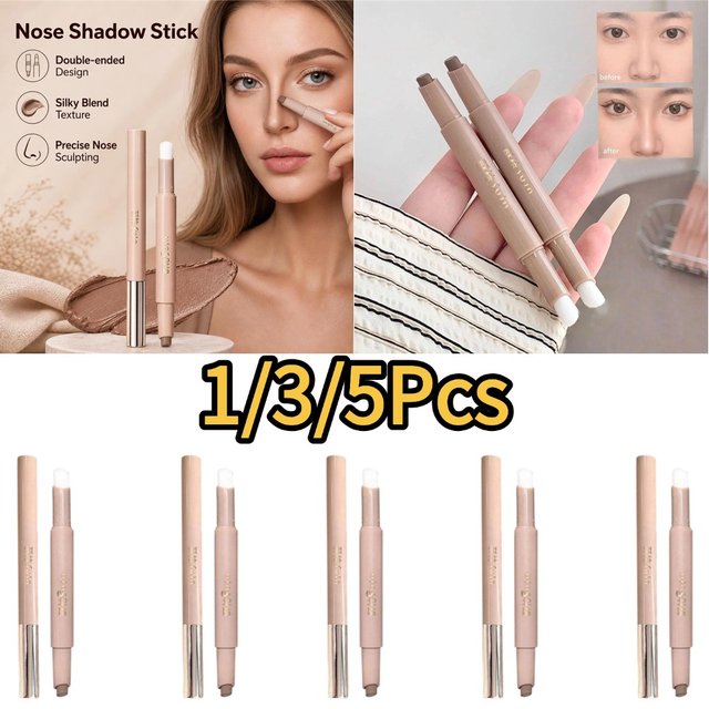 3D Contouring Pen Long Lasting Waterproof Matte Bronzer Stick Nose Shadow Contour Pen With Brush Facial Contour Stick Makeup