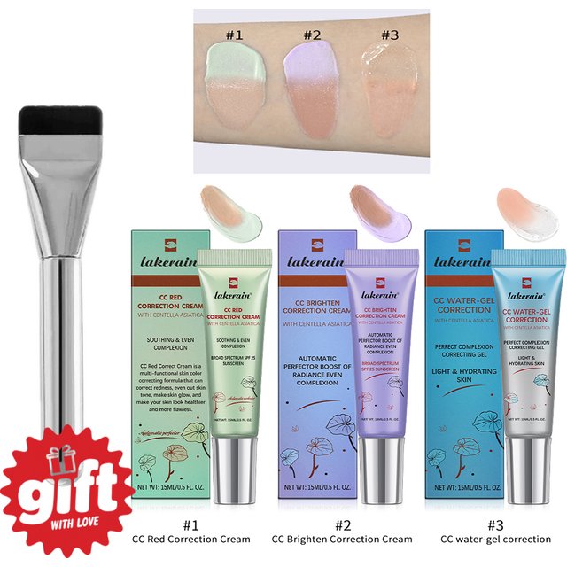 3Pcs Free Brush Color Changing CC Cream Centella Korean Liquid Foundation Long Lasting Face Base Makeup Foundation