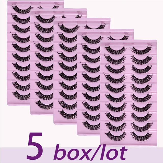 30Pairs/50Pairs D Curl Russian Strip Lashes Fluffy Volume False Eyelashes D Curl Dramatic Cat Eye Lashes Make Up Fake Lashes