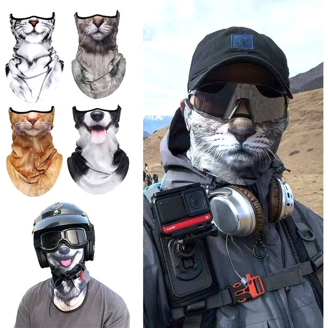 3D Ear Hanging Cycling Animal Face Mask Animal Pattern Ear Loop - Cat Design UV Sun Wind Dust Proof Balaclava for Outdoor Sports