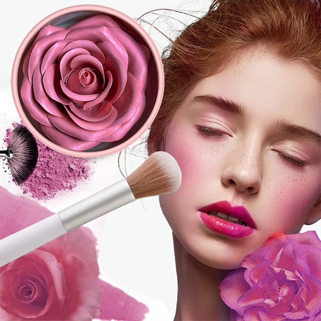 3D Rose Embossed Blush Powder Contouring & Light Matte Shimmer Face Rouge with Blush Brush Natural Long Lasting Cheek Makeup