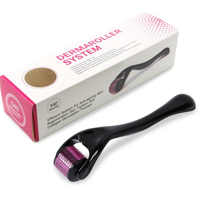 Purple Black Derma Roller 540 Stainless Steel Black Microneedling Roller Facial Skin Care Home Use for Face Beauty Massage Tools