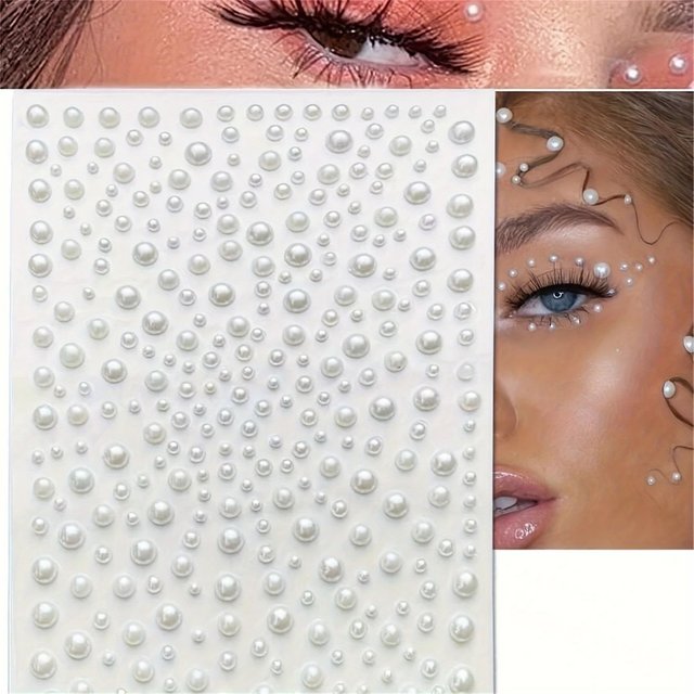 1Sheet Pearl DIY Face Stickers Stick On Makeup Pearl Gem White Jewel Decor For Eye/Body/Nail/Hair Craft 0.3cm/0.4cm/0.5cm/0.6cm*