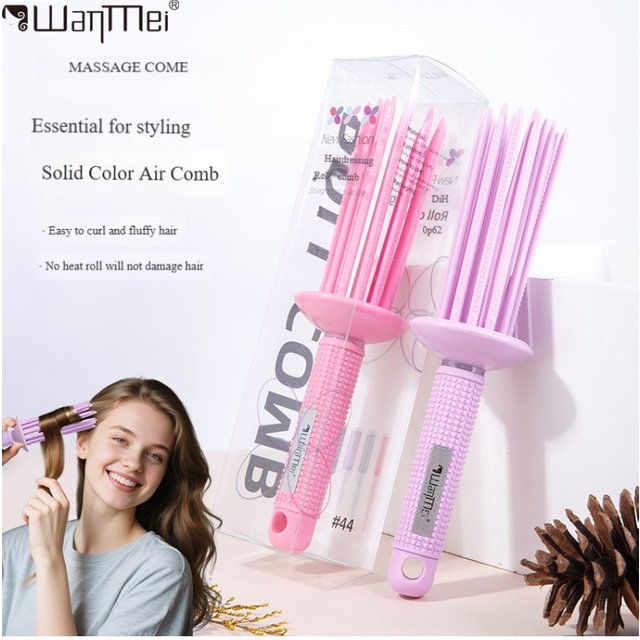 WANME Air Volume Hair Fluffy Styling Curler Comb Non-slip Handle Roller Hairbrush Heatless Roller Salon Curly Hair Styling Tools