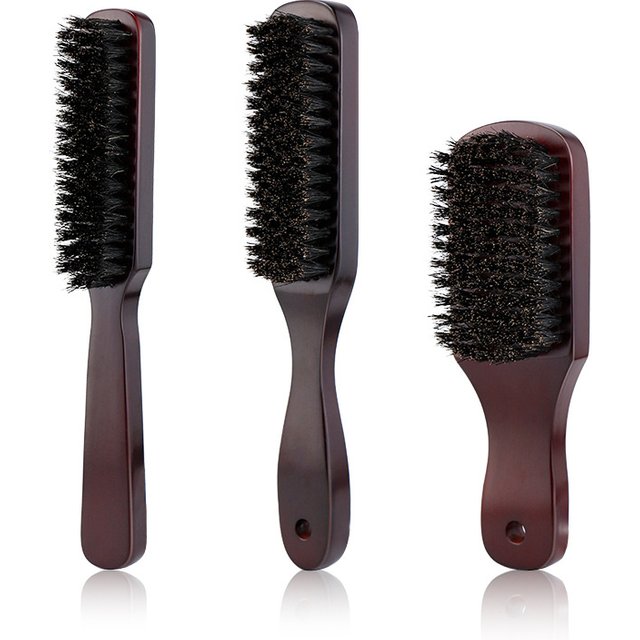 Hair Brush Wood Handle Boar Bristle Beard Comb Styling Detangling Straighten Brown Boar Bristles Massage Comb