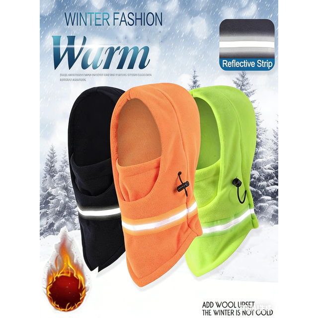 Fleece Full Face Cover Winter Outdoor Balaclavas Warm Fishing Riding Skiing Face Mask Windproof Reflective Stripe Hat Neck Mask