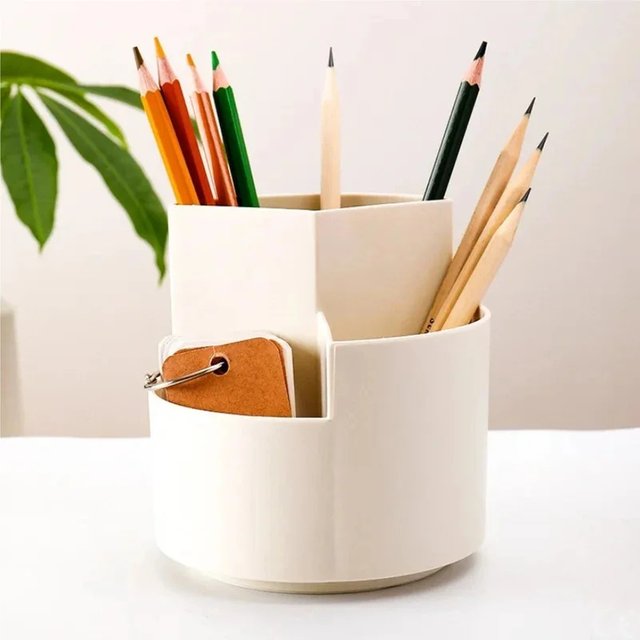 Rotating Pen Holder Desktop Stationery Organizer Three-hole Makeup Brush Storage Box Office student multifunctional storage