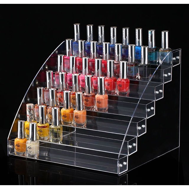 Acrylic Display Rack Nail Polish Storage Box Transparent Ladder Perfume Stand Holder Makeup Organizer Toy Shelf Desktop Shelf