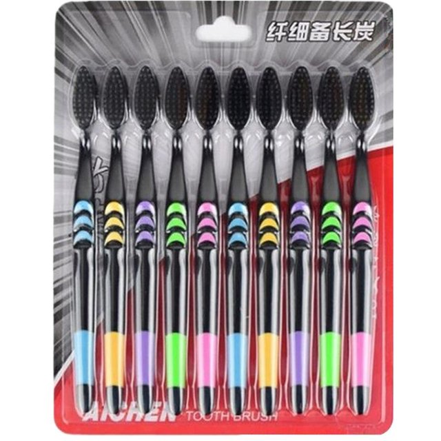 1/2 Sets Natural Bamboo Toothbrushes for Adults, 10pcs Soft Bristle Charcoal Toothbrush Ultra Soft for Sensitive Gums Oral Care
