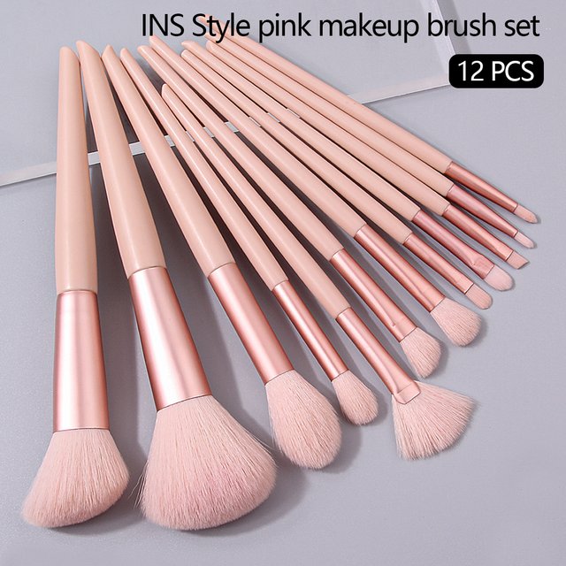 Ensemble de pinceaux de maquillage rose, 12 pièces, correcteur, Blush, poudre, ombre à paupières, surligneur, fond de teint, outils de beauté cosmétiques