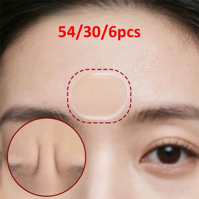 54/30/6Pcs - Adhesive Silicone Self-Adhesive Sleep Forehead Patches, Elastic Facial Patches, Forehead Skin Fixing, Anti-Wrinkle Facial Care Patches, Suitable for the Entire Face - Washable, Reusable